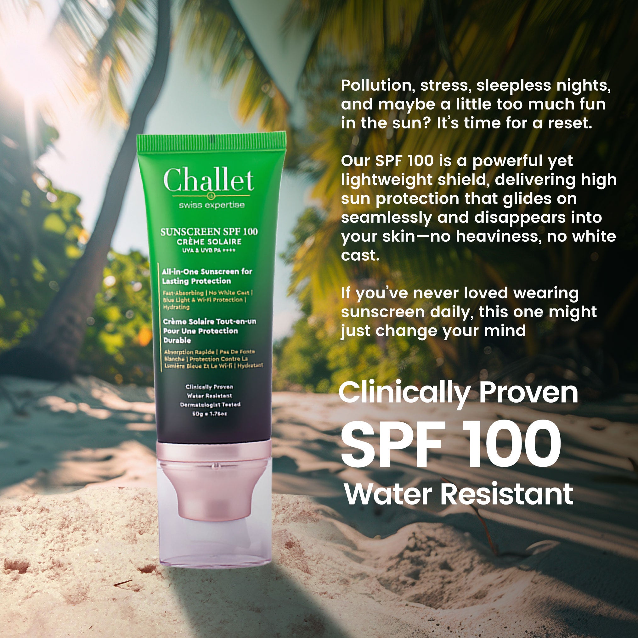 Sunscreen SPF 100 UV A& B ++++- 50 gm- All in one, 5 in 1,Rare Ingredients from Switzerland, Europe& Japan,Water Resistant with Barrier Repair & Increases SkinElasticity